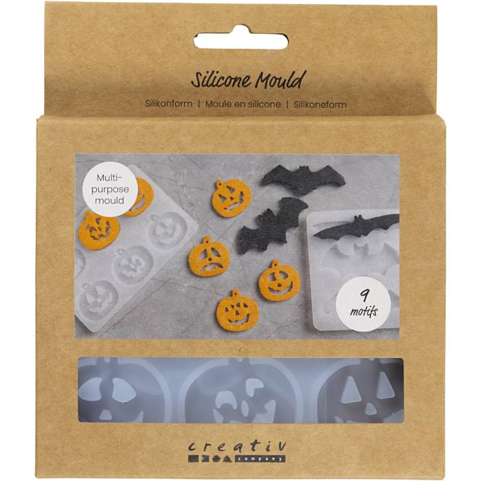 Silikonform, Fladdermöss och pumpor, H: 0,3+0,5 cm, B: 3+8 cm, matt transparenta, 2 st./ 1 st.