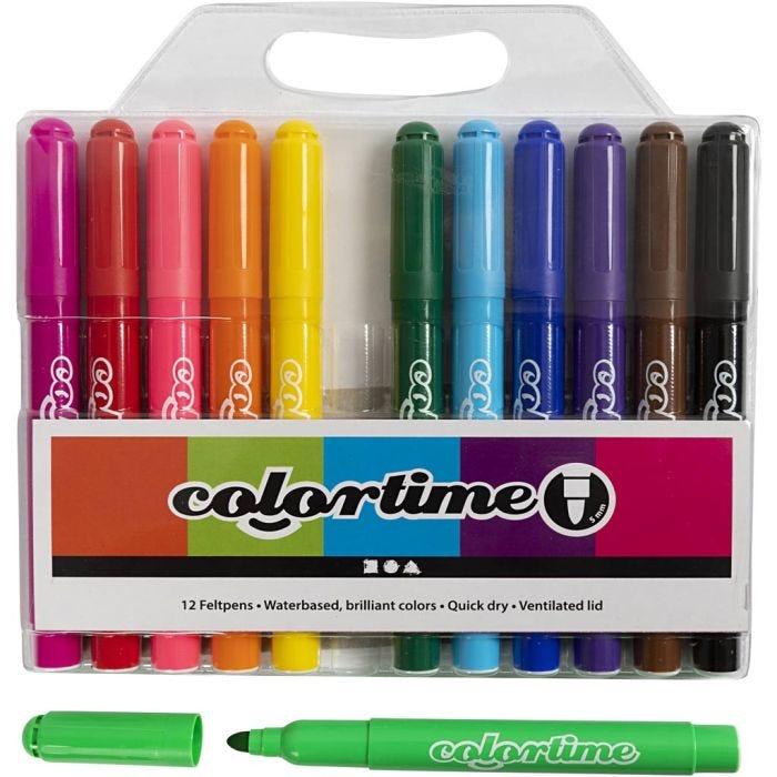 Colortime-pennor, spets 5 mm, standardfärger, 12 st./ 1 förp.