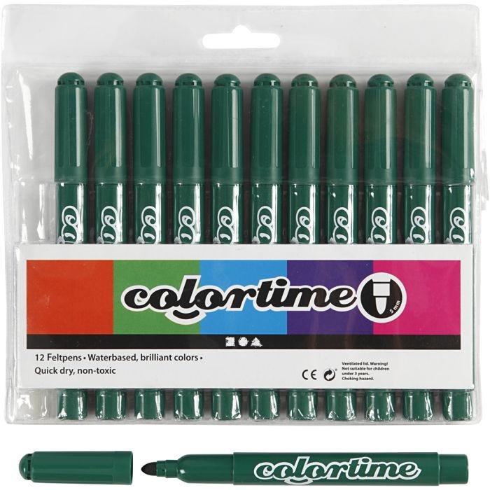 Colortime-pennor, spets 5 mm, mörkgrön, 12 st./ 1 förp.