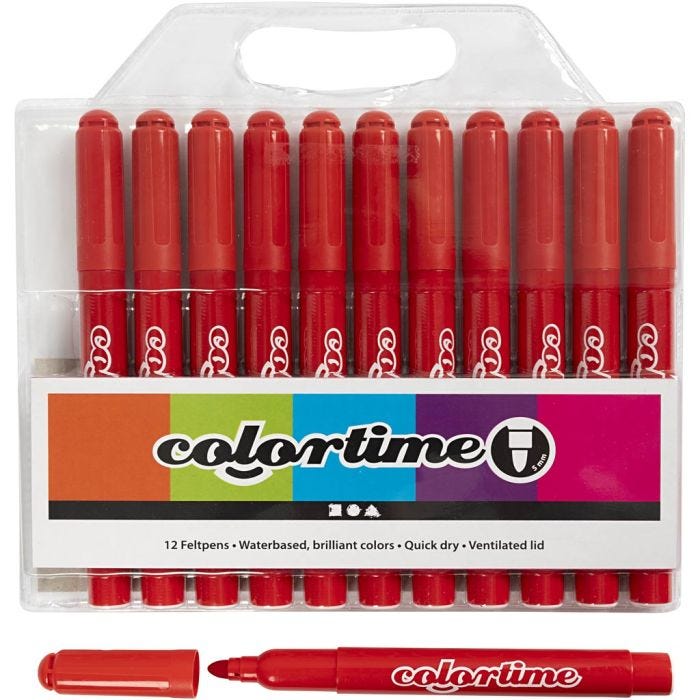 Colortime-pennor, spets 5 mm, röd