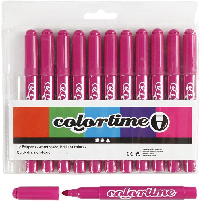 Colortime-pennor, spets 5 mm, rosa, 12 st./ 1 förp.