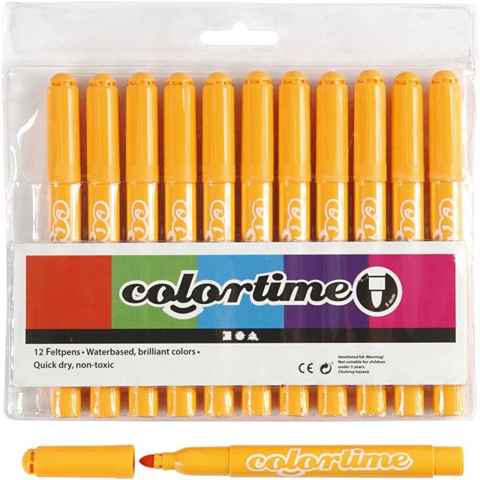 Colortime-pennor, spets 5 mm, varm gul, 12 st./ 1 förp.