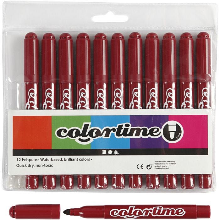 Colortime-pennor, spets 5 mm, vinröd, 12 st./ 1 förp.