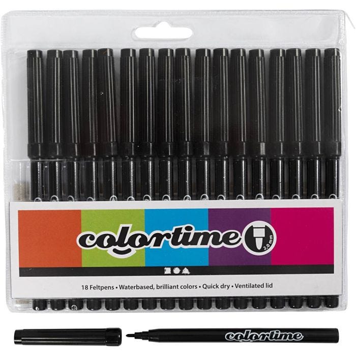 Colortime-pennor, spets 2 mm, svart, 18 st./ 1 förp.
