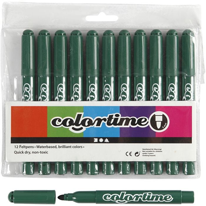 Colortime-pennor, spets 5 mm, grön, 12 st./ 1 förp.
