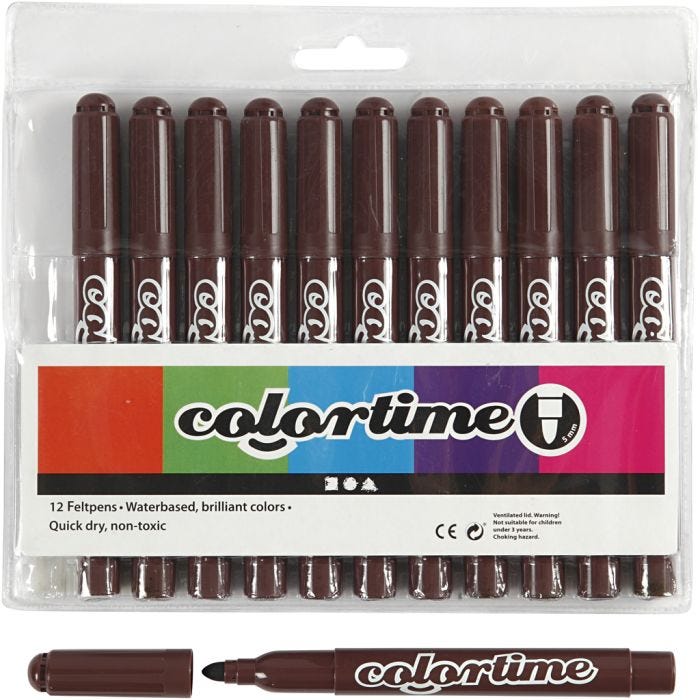 Colortime-pennor, spets 5 mm, mörkbrun, 12 st./ 1 förp.