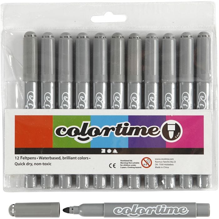 Colortime-pennor, spets 5 mm, grå, 12 st./ 1 förp.