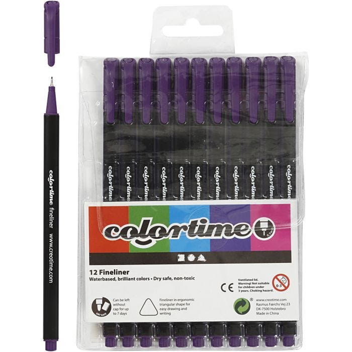 Colortime Fineliner-tuschpennor, spets 0,6-0,7 mm, lila, 12 st./ 1 förp.