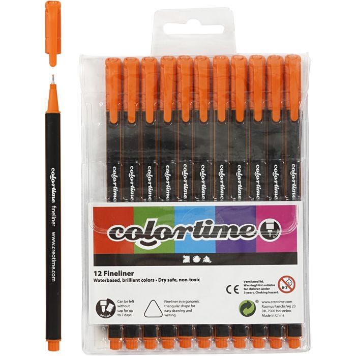 Colortime Fineliner-tuschpennor, spets 0,6-0,7 mm, orange, 12st./ 1 förp.