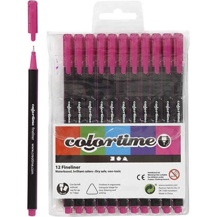 Colortime Fineliner-tuschpennor, spets 0,6-0,7 mm, cyklamen, 12 st./ 1 förp.