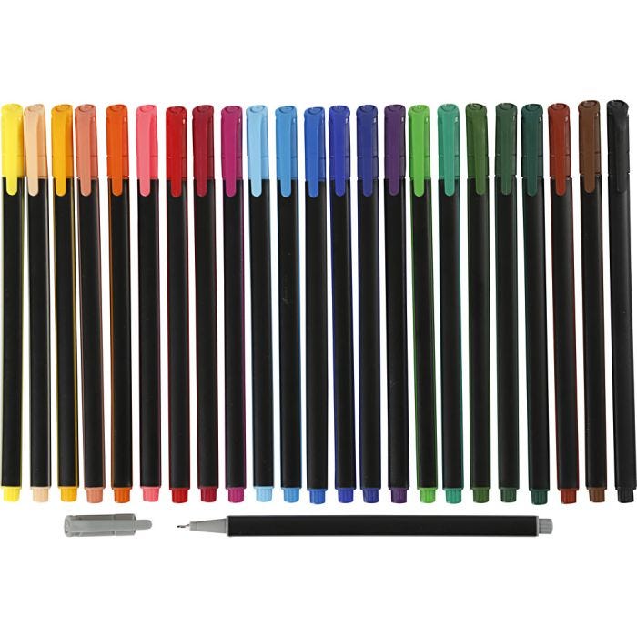 Colortime Fineliner-tuschpennor, spets 0,6-0,7 mm, mixade färger, 24st./ 1 förp.