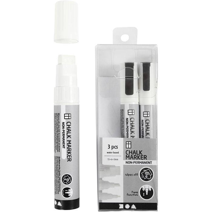 Krittuschpennor, spets 3+6+15 mm, vit, 3 st./ 1 förp.