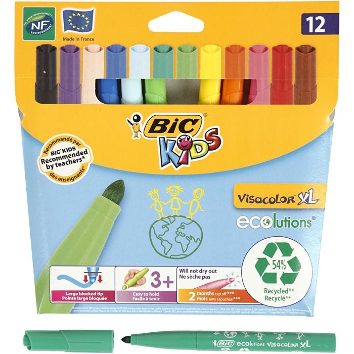 BIC Visa Color Tusch, spets 3 mm, mixade färger, 12 st./ 1 förp.