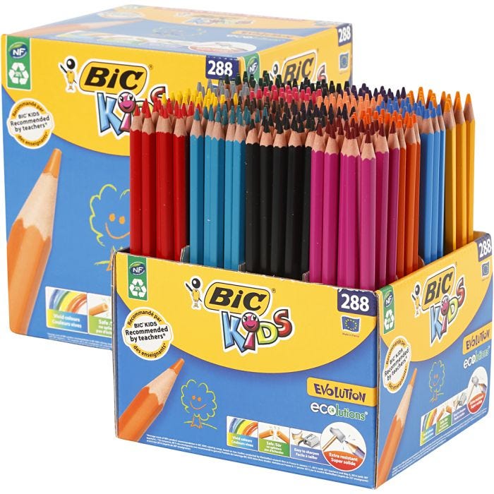 BIC Evolution Färgpennor, L: 17,5 cm, kärna 3 mm, mixade färger, 288 st./ 1 förp.