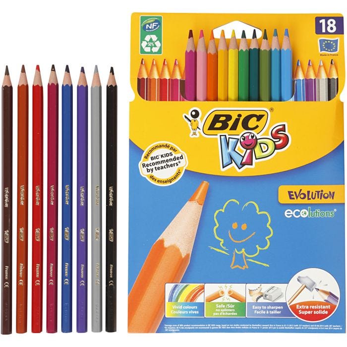 BIC Evolution Färgpennor, Sexkantig, L: 17,5 cm, kärna 3 mm, mixade färger, 18 st./ 1 förp.