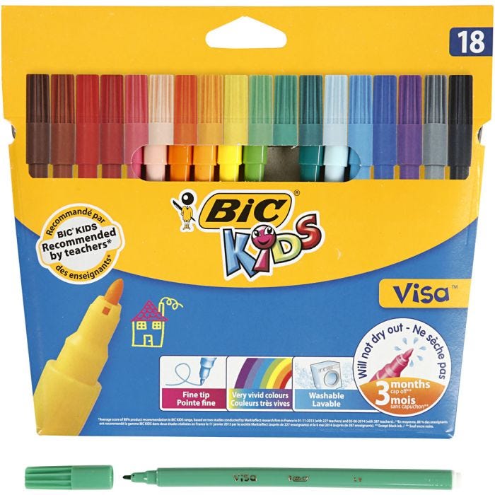 BIC Visa Fin Tusch, spets 1,6 mm, mixade färger, 18 st./ 1 förp.