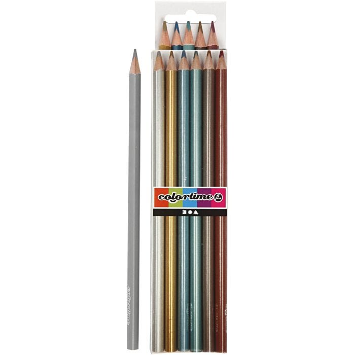 Colortime Färgblyerts, L: 17,45 cm, kärna 3 mm, metallicfärger, 6st./ 1 förp.