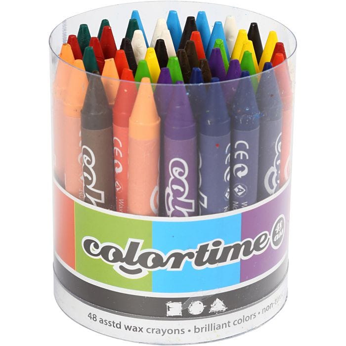 Colortime Färgkritor, L: 10 cm, tjocklek 11 mm, mixade färger, 48 st./ 1 förp.