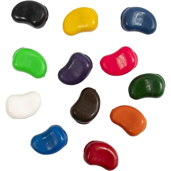 Kritor, Beans, L: 25 mm, tjocklek 15 mm, mixade färger, 4x12 st./ 1 förp.