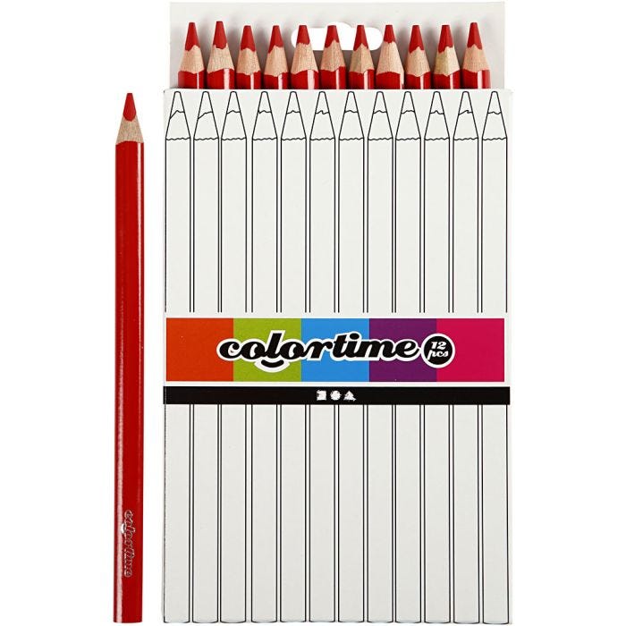Colortime Färgpennor, L: 17,45 cm, kärna 5 mm, JUMBO, röd, 12 st./ 1 förp.