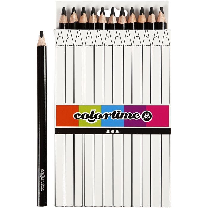 Colortime Färgpennor, L: 17,45 cm, kärna 5 mm, JUMBO, svart, 12 st./ 1 förp.