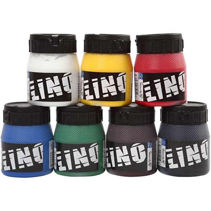 Linoleumfärg, mixade färger, 7x250 ml/ 1 förp.