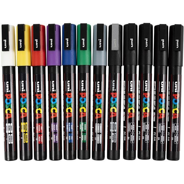 Posca Marker , nr. PC-3M, spets 0,9-1,3 mm, mixade färger, 12 st./ 1 förp.