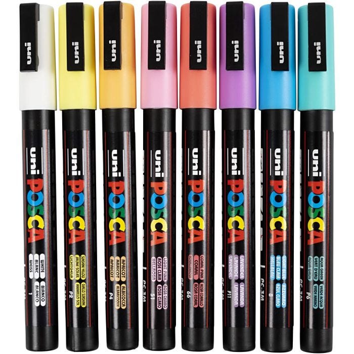 Posca Marker , nr. PC-3M, spets 0,9 - 1,3 mm, mixade färger, 8 mix./ 1 förp.