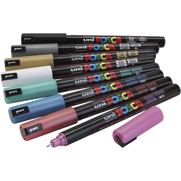 Posca Marker , nr. PC-1MR, spets 0,7 mm, metallicfärger, 8 mix./ 1 förp.