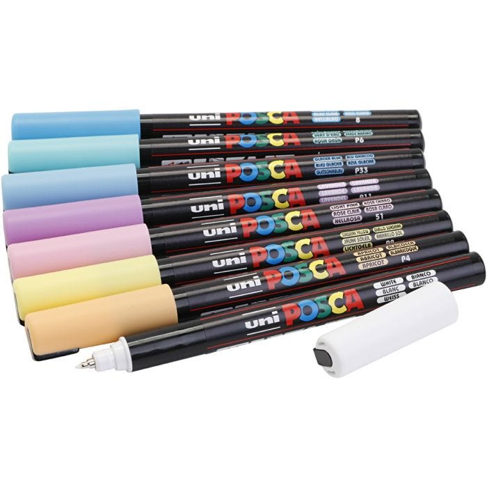 Posca Marker , nr. PC-1MR, spets 0,7 mm, mixade färger, 8 mix./ 1 förp.