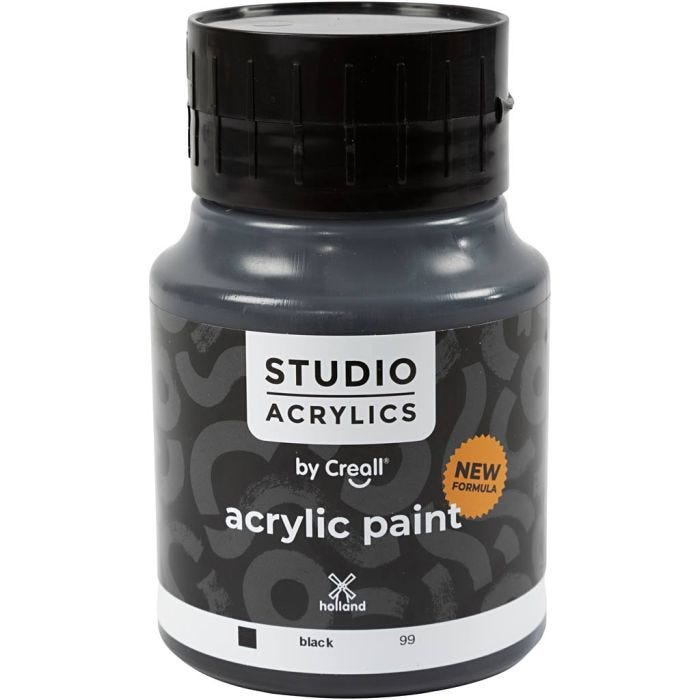 Creall Studio Akrylfärg, täckande, black (99), 500 ml/ 1 flaska