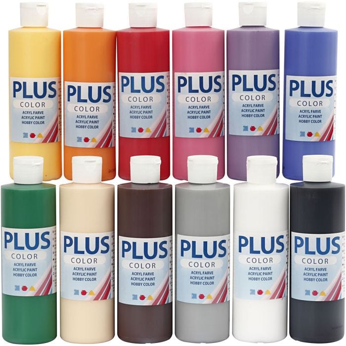 Plus Color Hobbyfärg, standardfärger, 12x250 ml/ 1 förp.