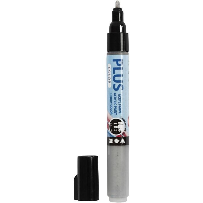 Plus Color Tusch, L: 14,5 cm, spets 1-2 mm, silver, 5,5 ml, 1 st.