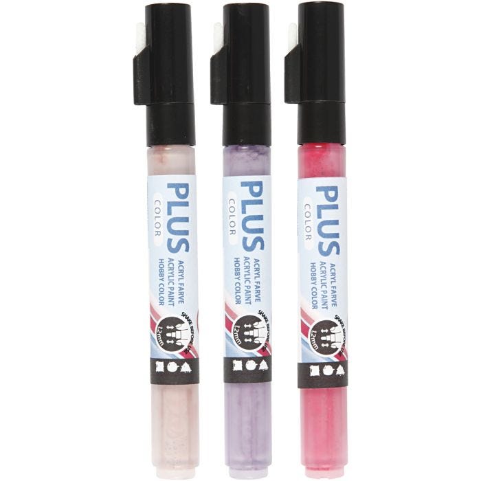 Plus Color Tusch, L: 14,5 cm, spets 1-2 mm, fuchsia, dusty rose, dark lilac, 5,5 ml, 3 st./ 1 förp.