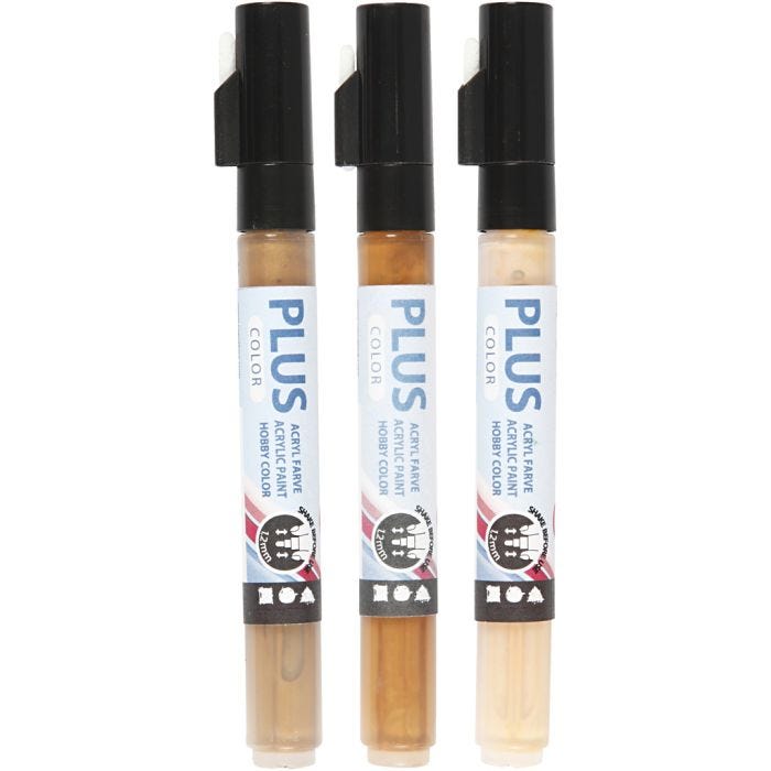 Plus Color Tusch, L: 14,5 cm, spets 1-2 mm, ivory, guld, raw sienna, 5,5 ml, 3 st./ 1 förp.