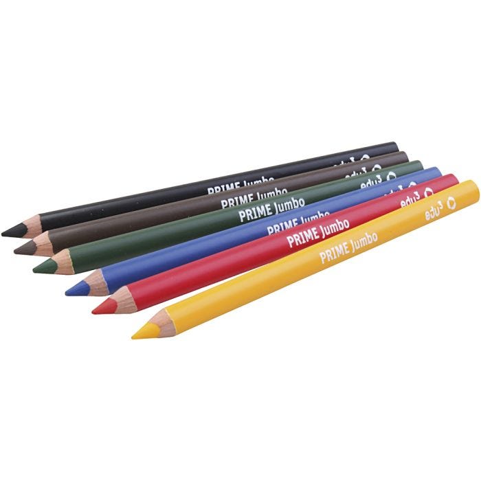 edu Kraftiga Färgblyertspennor, tjocklek 10 mm, kärna 6,25 mm, mixade färger, 6 st./ 1 förp.