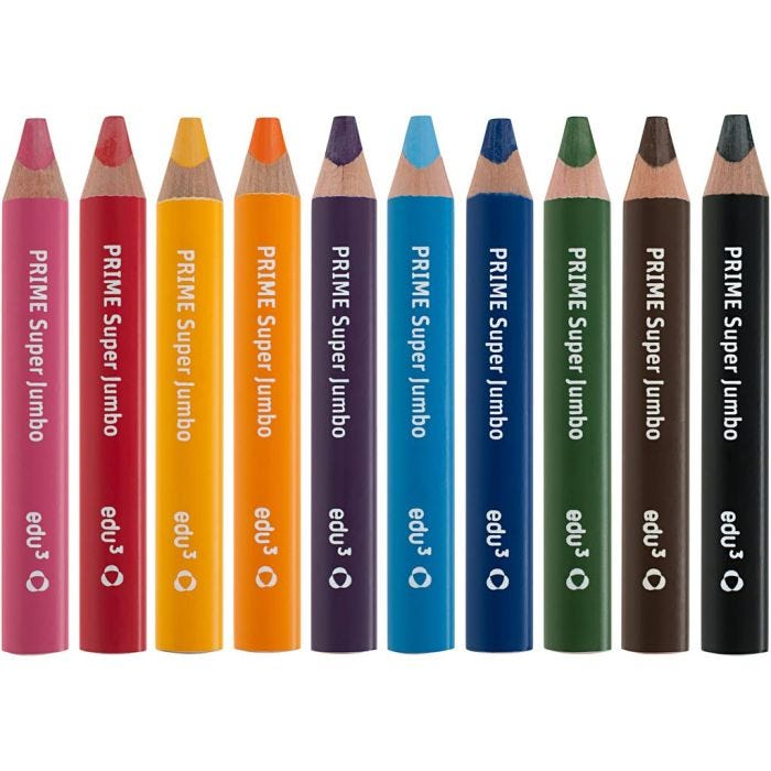 edu 3 PRIME Super Jumbo färgblyertspennor, Dia. 15 mm, kärna 10 mm, mixade färger, 10 st./ 1 förp.