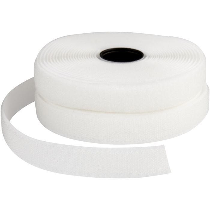 Kardborreband, B: 20 mm, vit, 5 m/ 1 rl.