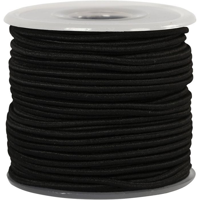 Elastisk smyckestråd, tjocklek 2 mm, svart, 25 m/ 1 rl.