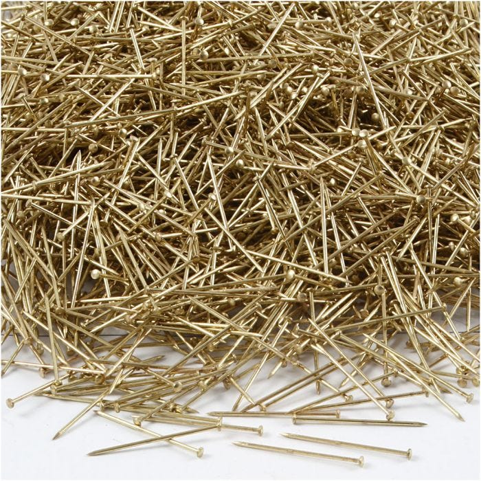 Knappnålar, L: 18 mm, tjocklek 0,6 mm, guld, 500 g/ 1 förp.