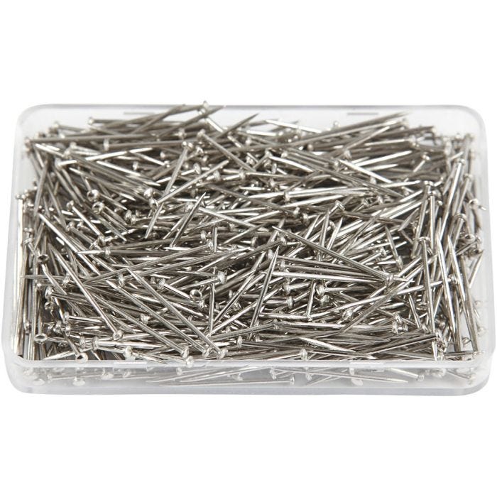 Knappnålar, L: 16 mm, tjocklek 0,65 mm, silver, 35 g/ 1 förp.