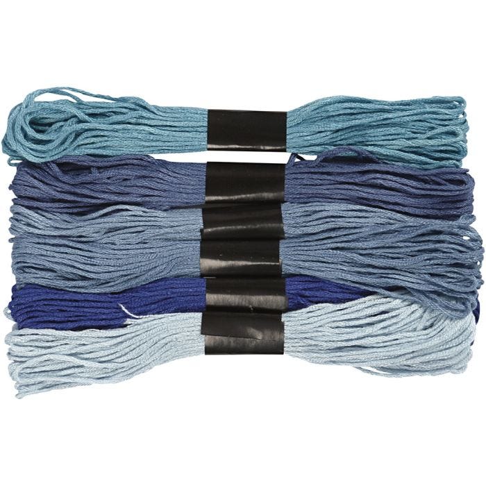 Broderigarn, tjocklek 1 mm, blå harmoni, 6bunt/ 1 förp.