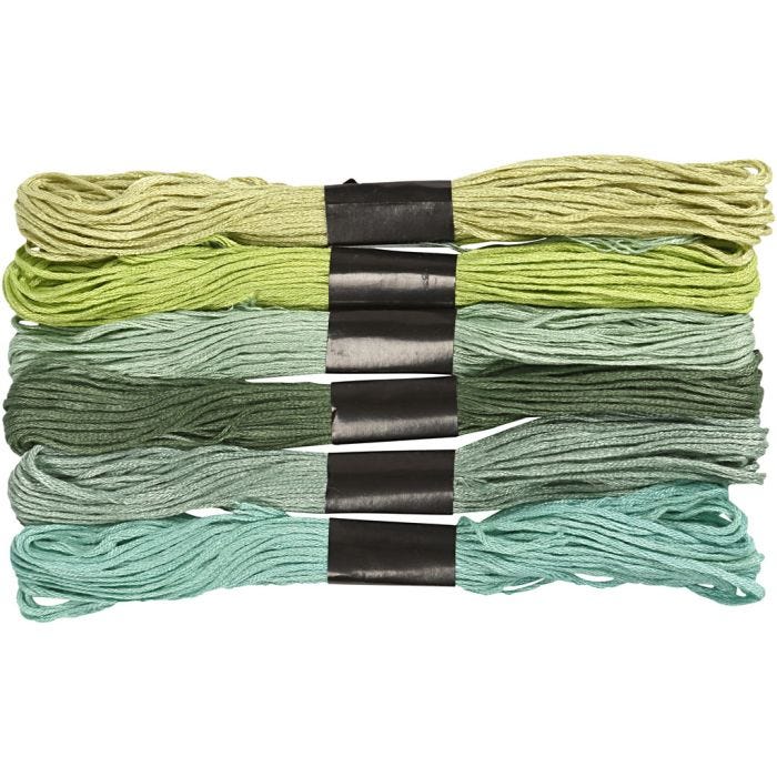 Broderitråd, tjocklek 1 mm, grön, 6 bunt/ 1 förp.