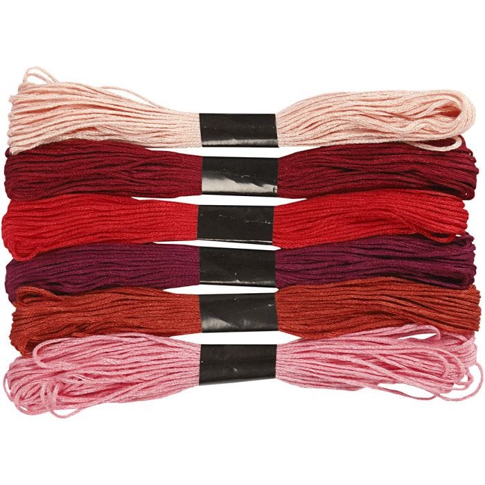 Broderitråd, tjocklek 1 mm, röd harmoni , 6 bunt/ 1 förp.