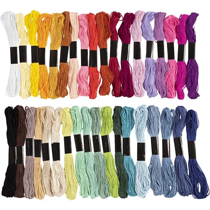 Broderitråd, tjocklek 1 mm, mixade färger, 42 bunt/ 1 förp.