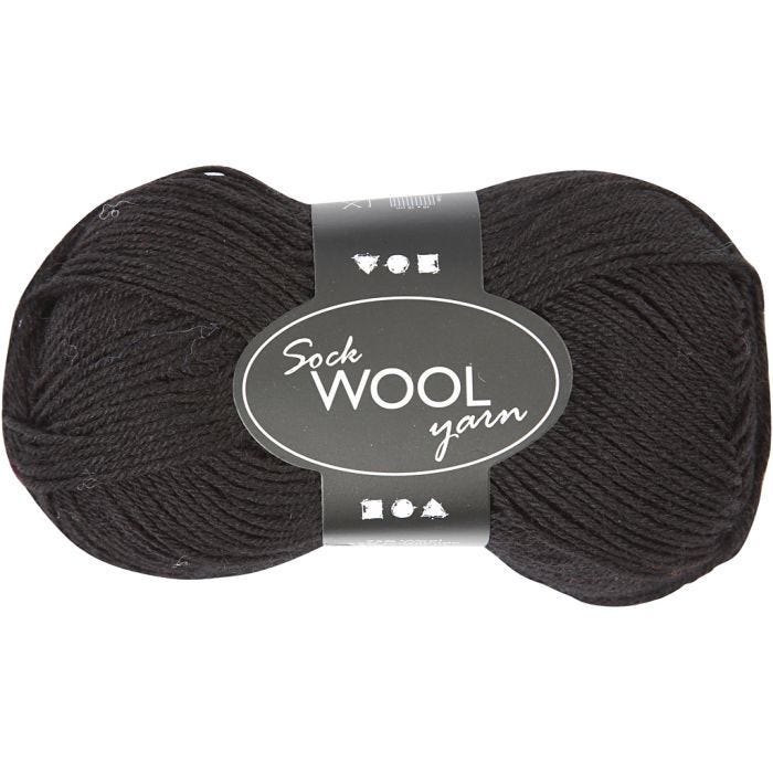 Strumpgarn, L: 200 M, svart, 50 g/ 1 nystan