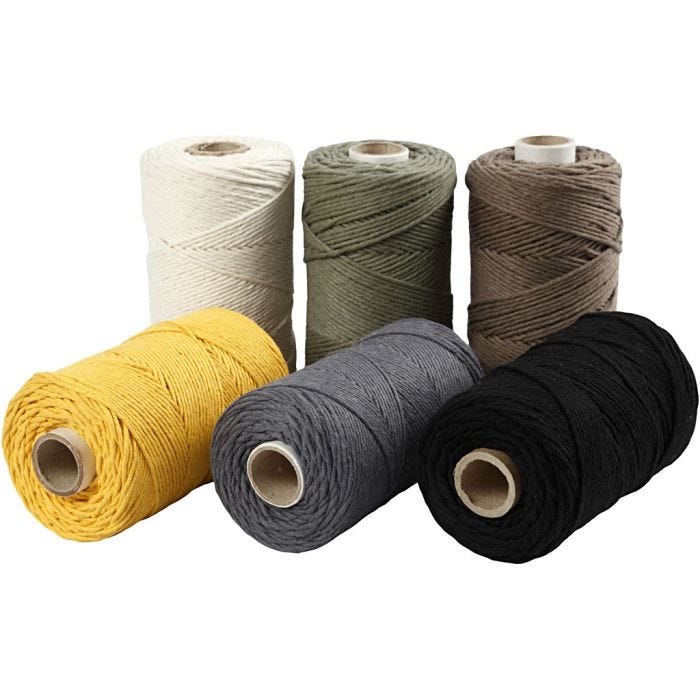 Makramégarn, L: 198 M, Dia. 2 mm, mixade färger, 6x330 g/ 1 förp.