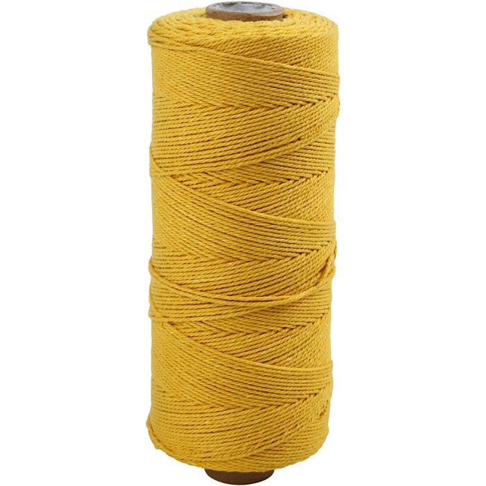 Makramésnöre, L: 315 M, tjocklek 1 mm, Tunn kvalitet 12/12, gul, 220 g/ 1 nystan