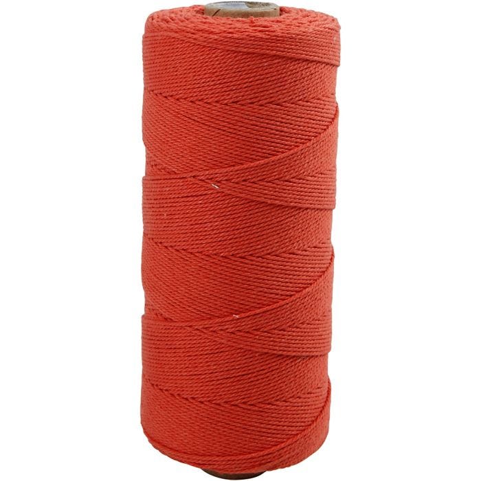 Makramésnöre, L: 315 M, tjocklek 1 mm, Tunn kvalitet 12/12, orange, 220 g/ 1 nystan