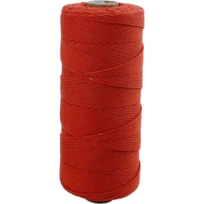 Makramésnöre, L: 315 M, tjocklek 1 mm, Tunn kvalitet 12/12, röd, 220 g/ 1 nystan